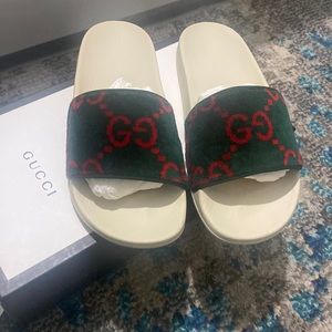 Velvet GG Monogram Slide Sandals 38 Green Red
